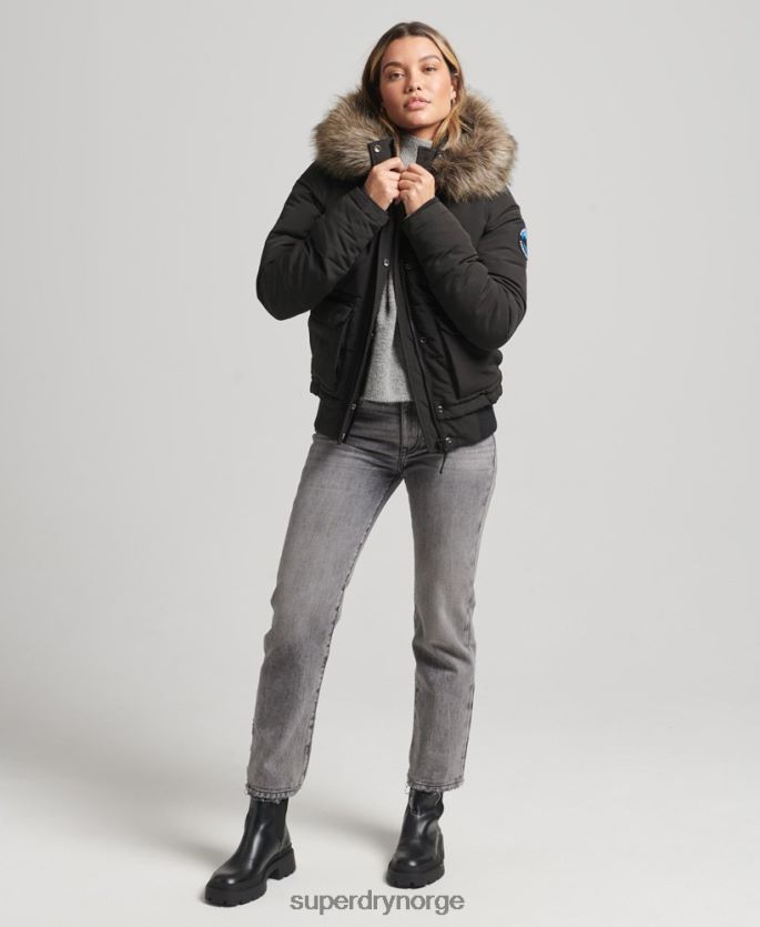 Superdry mørk grå klær 86P46D3795 everest puffer bomberjakke med hette kvinner