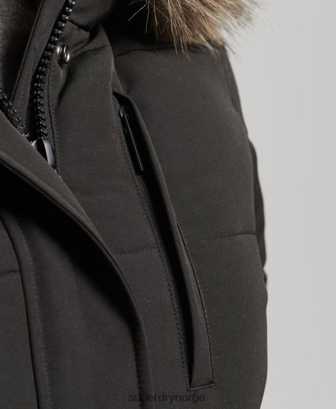 Superdry mørk grå klær 86P46D3795 everest puffer bomberjakke med hette kvinner