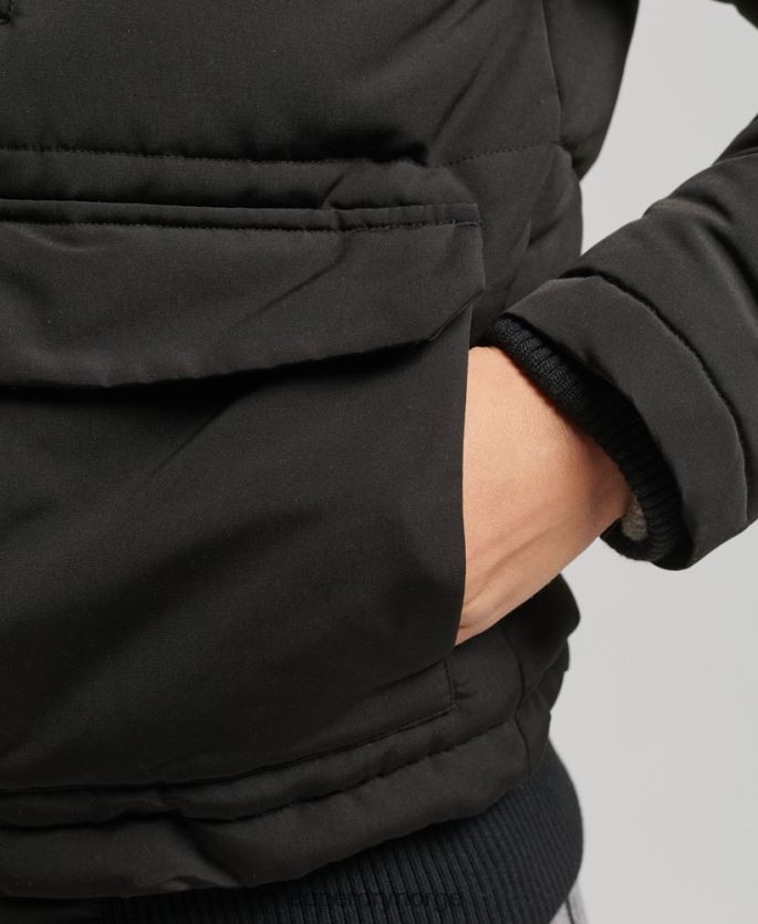 Superdry mørk grå klær 86P46D3795 everest puffer bomberjakke med hette kvinner