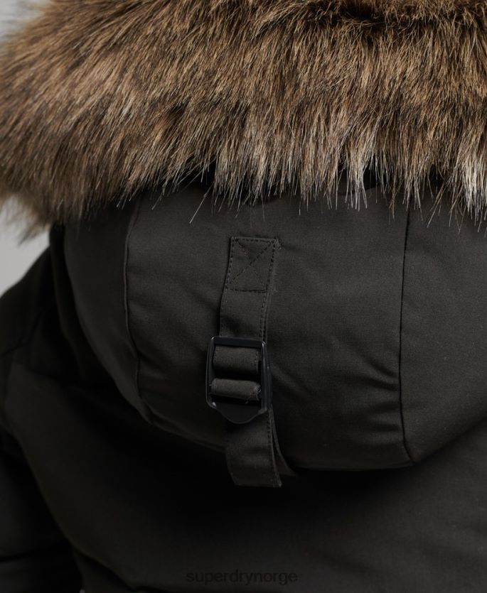 Superdry mørk grå klær 86P46D3795 everest puffer bomberjakke med hette kvinner