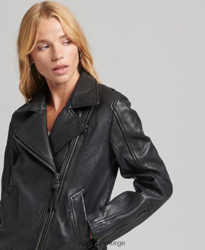 Superdry mørk grå klær 86P46D3819 vintage bikerjakke i skinn kvinner
