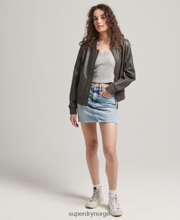 Superdry mørk grå klær 86P46D5620 flybomberjakke i skinn kvinner