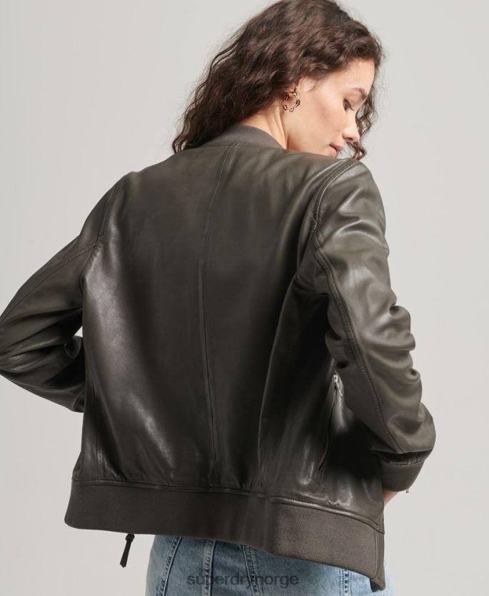 Superdry mørk grå klær 86P46D5620 flybomberjakke i skinn kvinner