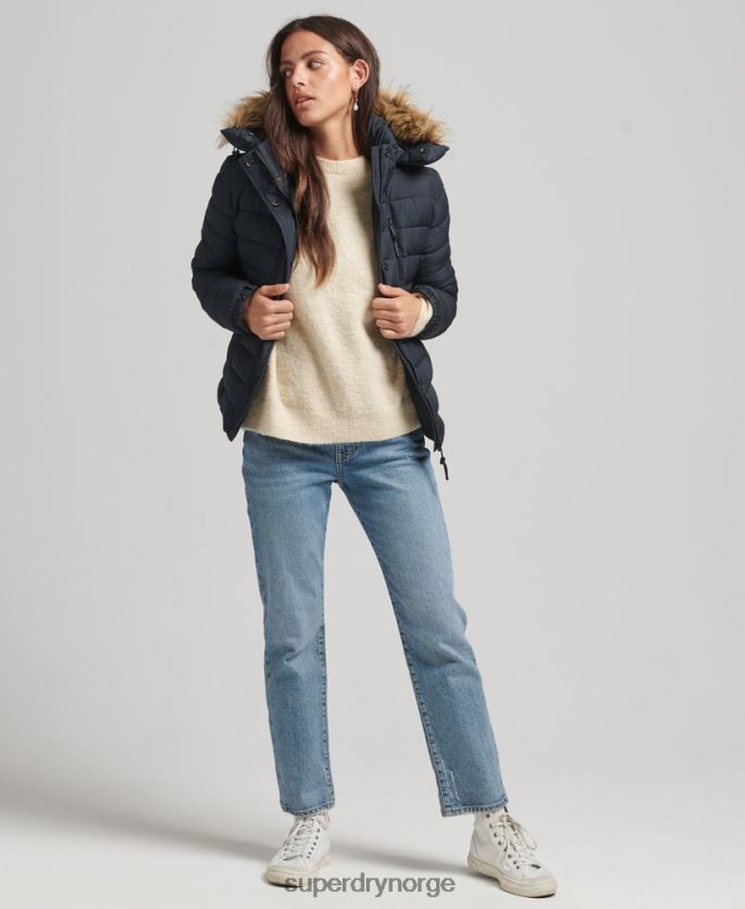 Superdry marinen klær 86P46D3640 kort hettejakke i fuskepels kvinner