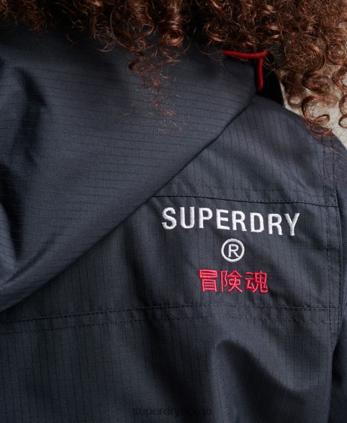 Superdry marinen klær 86P46D3830 vindjakke med hette med logo kvinner
