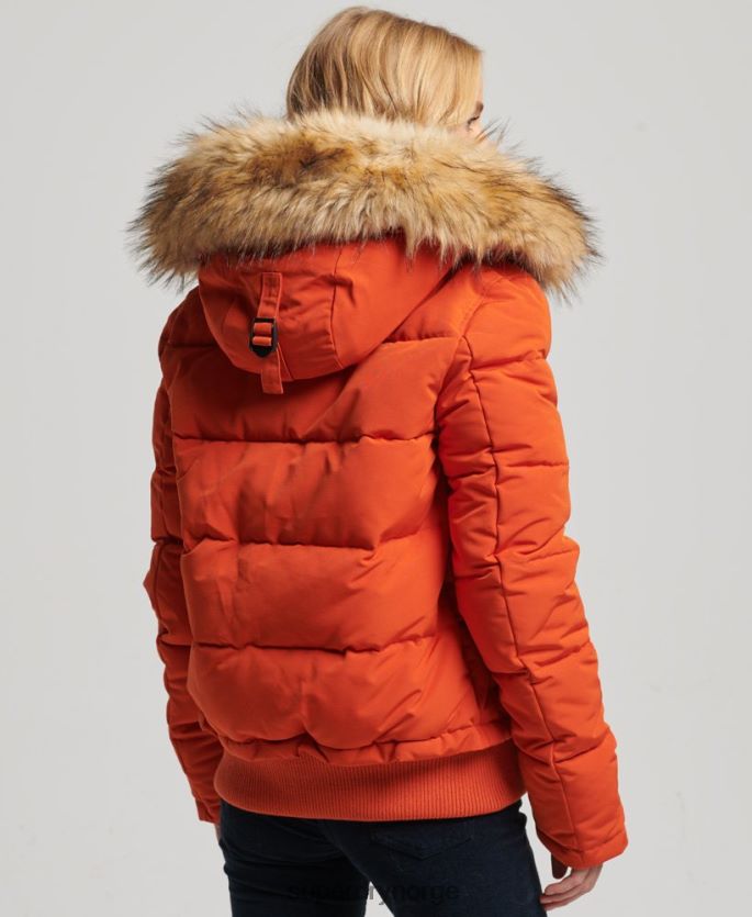 Superdry oransje klær 86P46D3591 everest puffer bomberjakke med hette kvinner