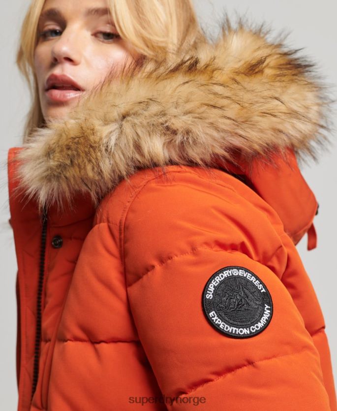 Superdry oransje klær 86P46D3591 everest puffer bomberjakke med hette kvinner