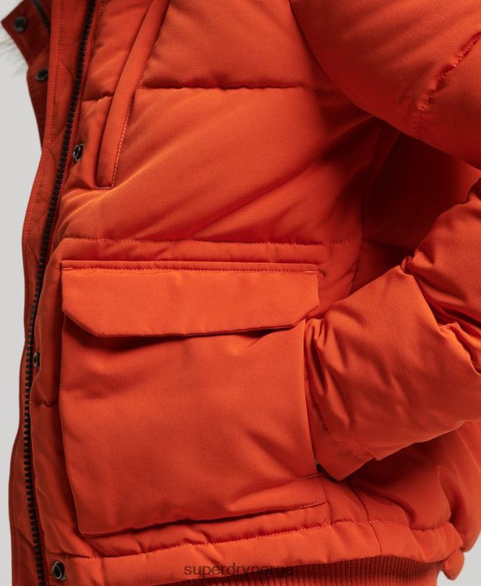 Superdry oransje klær 86P46D3591 everest puffer bomberjakke med hette kvinner