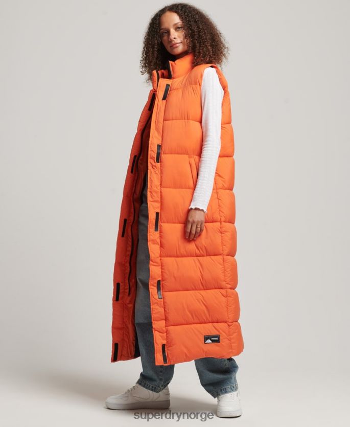 Superdry oransje klær 86P46D3695 ripstop langline puffer gilet kvinner