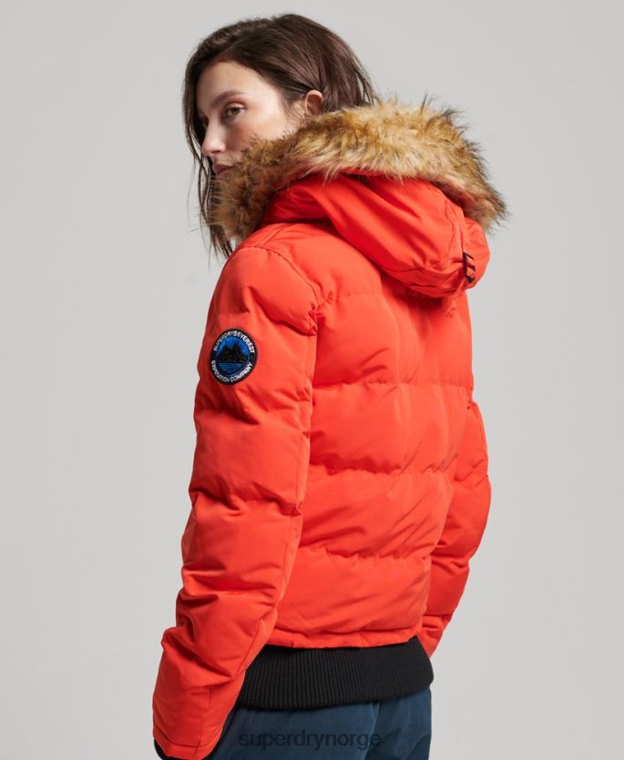 Superdry oransje klær 86P46D3750 everest puffer bomberjakke med hette kvinner
