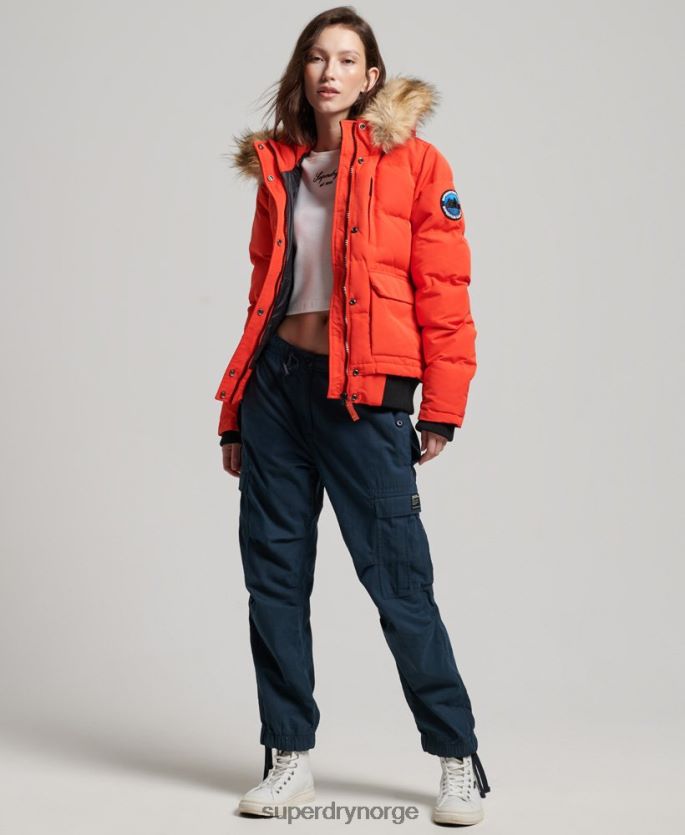 Superdry oransje klær 86P46D3750 everest puffer bomberjakke med hette kvinner