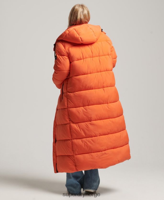 Superdry oransje klær 86P46D3789 ripstop longline pufferjakke kvinner