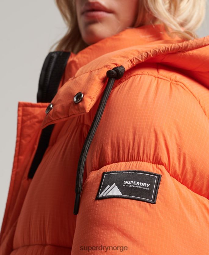 Superdry oransje klær 86P46D3789 ripstop longline pufferjakke kvinner