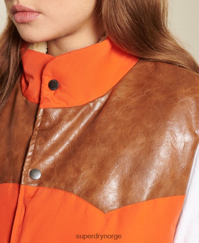 Superdry oransje klær 86P46D5452 overdimensjonert lærblandingsvest kvinner