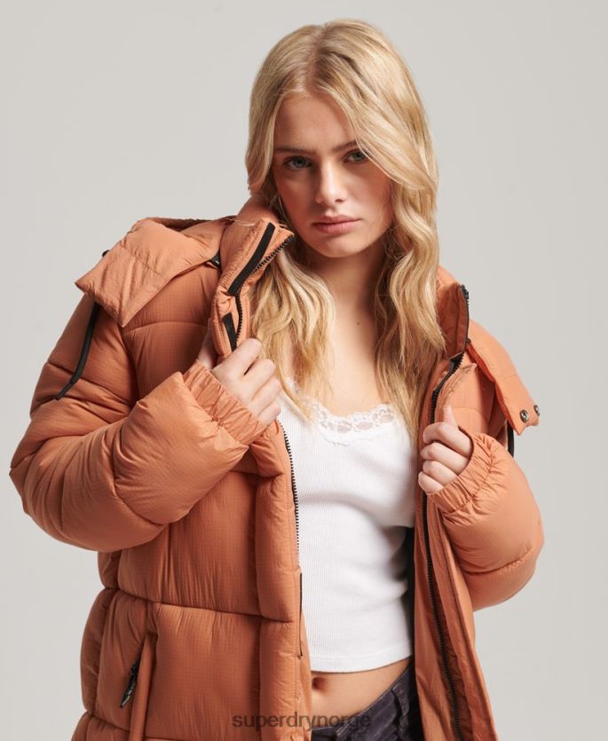 Superdry oransje klær 86P46D5506 ripstop longline pufferjakke kvinner