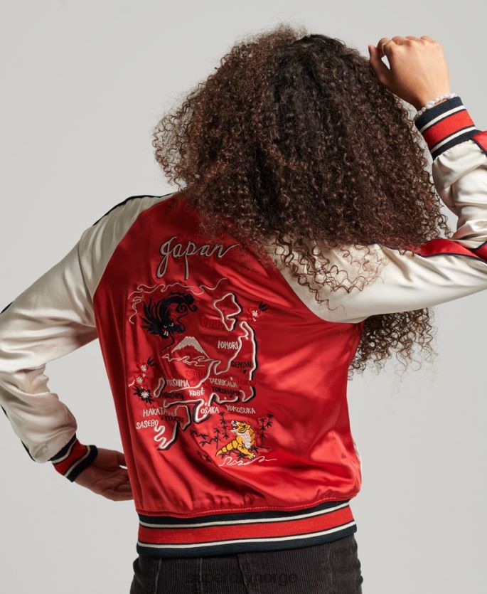 Superdry rød klær 86P46D3517 vintage brodert sukajan jakke kvinner