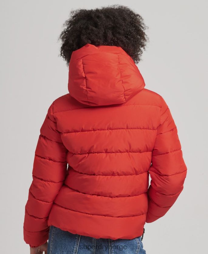 Superdry rød klær 86P46D3612 pufferjakke for sport med hette kvinner