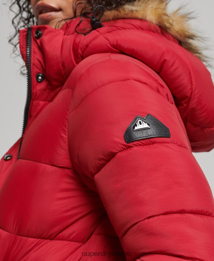 Superdry rød klær 86P46D3632 hette mellomlag kort jakke kvinner