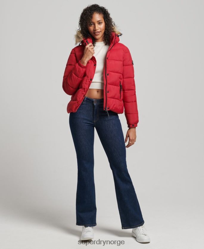 Superdry rød klær 86P46D3632 hette mellomlag kort jakke kvinner