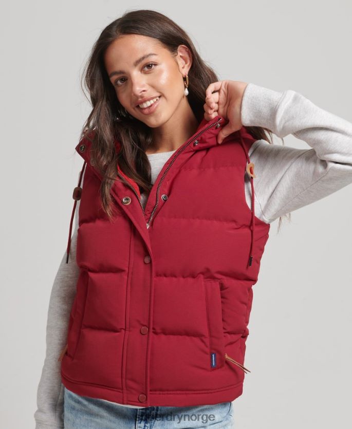 Superdry rød klær 86P46D3667 everest hette puffer gilet kvinner