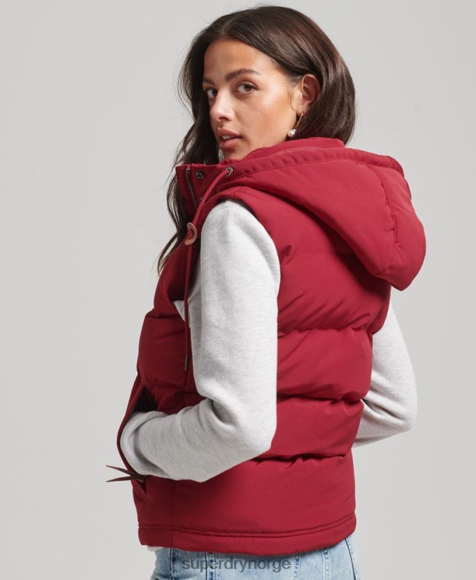 Superdry rød klær 86P46D3667 everest hette puffer gilet kvinner