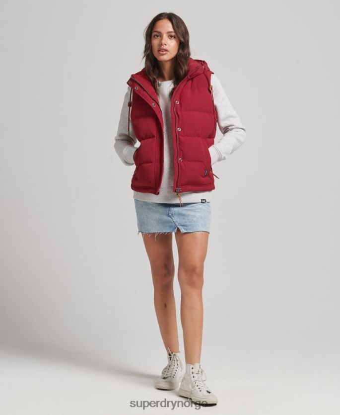 Superdry rød klær 86P46D3667 everest hette puffer gilet kvinner