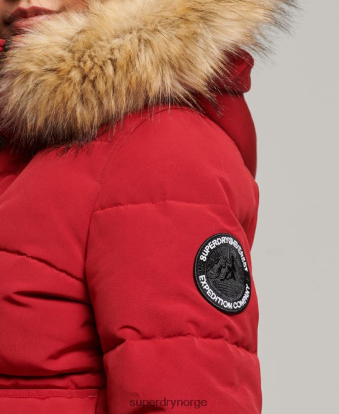Superdry rød klær 86P46D3676 everest puffer bomberjakke med hette kvinner