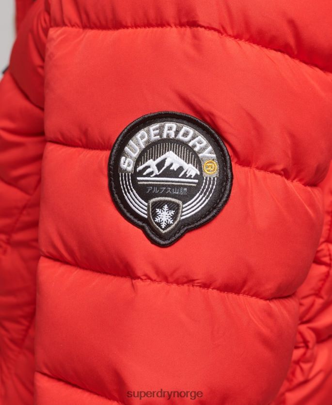 Superdry rød klær 86P46D3688 pufferjakke med hette i fuskepels kvinner