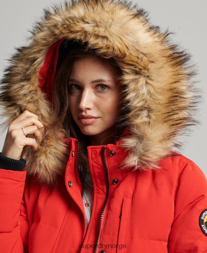 Superdry rød klær 86P46D3751 everest puffer bomberjakke med hette kvinner