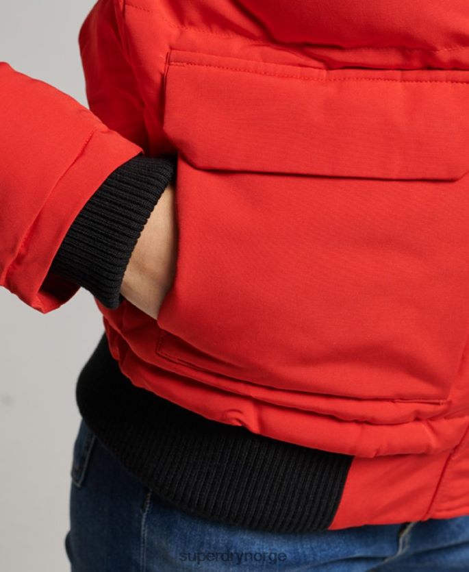 Superdry rød klær 86P46D3751 everest puffer bomberjakke med hette kvinner