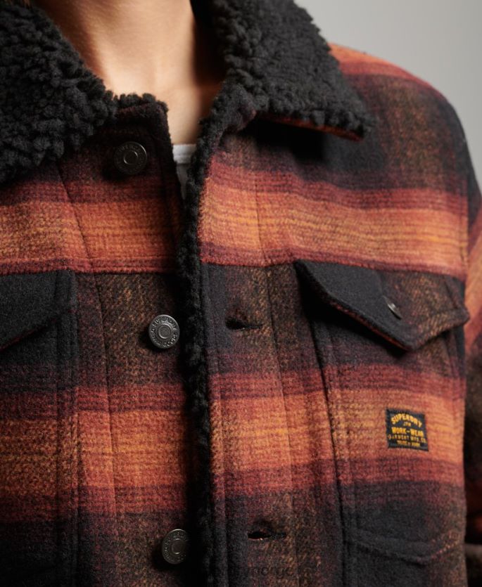 Superdry rød klær 86P46D5434 oversized ull sherpa trucker jakke kvinner