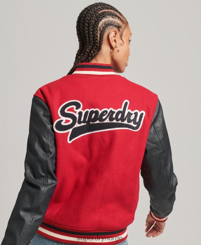 Superdry rød klær 86P46D5471 varsity lappet bomberjakke kvinner