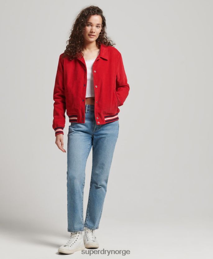 Superdry rød klær 86P46D5580 cord coach bomberjakke kvinner