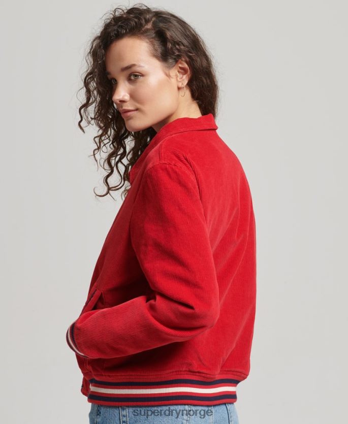 Superdry rød klær 86P46D5580 cord coach bomberjakke kvinner