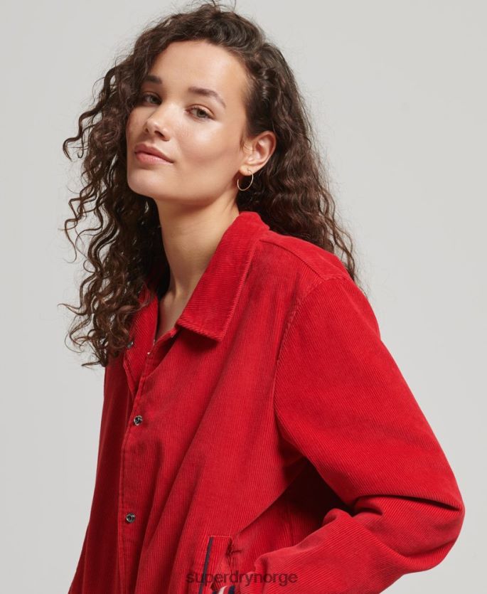 Superdry rød klær 86P46D5580 cord coach bomberjakke kvinner