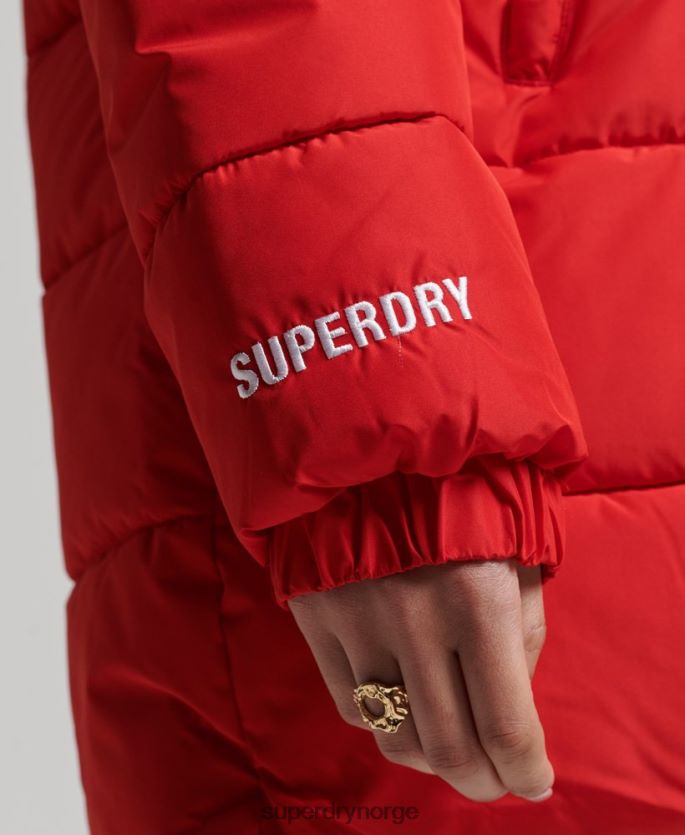 Superdry rød klær 86P46D5640 langline sports pufferjakke kvinner