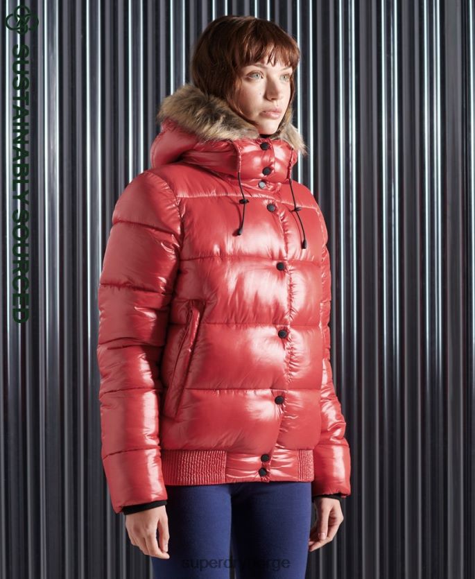 Superdry rød klær 86P46D5739 høyglans toya bomberjakke kvinner