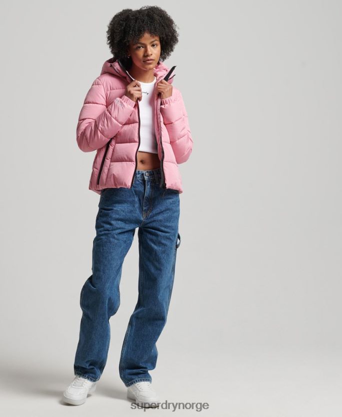 Superdry rosa klær 86P46D3802 pufferjakke for sport med hette kvinner