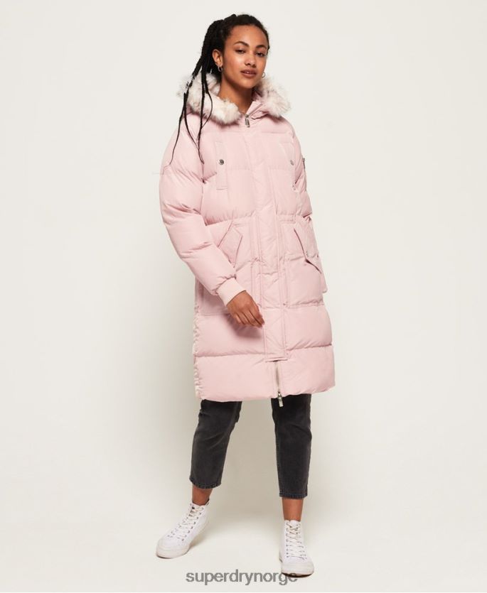 Superdry rosa klær 86P46D3848 luksuriøs longline pufferjakke kvinner
