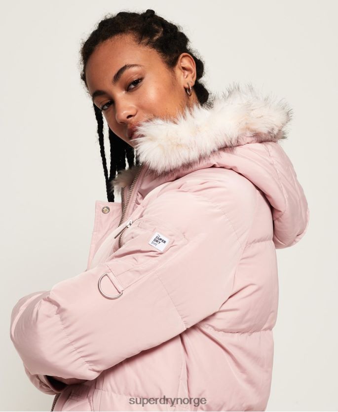 Superdry rosa klær 86P46D3848 luksuriøs longline pufferjakke kvinner
