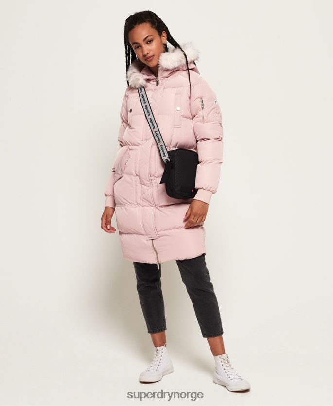 Superdry rosa klær 86P46D3848 luksuriøs longline pufferjakke kvinner