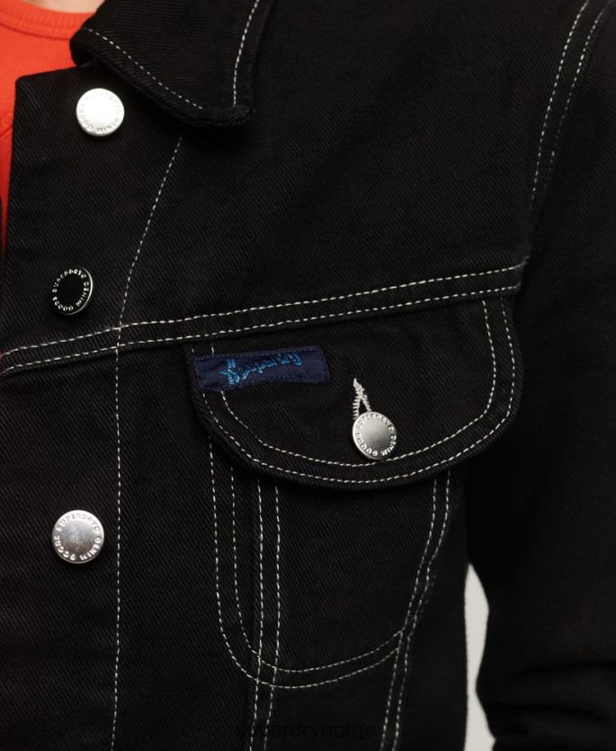 Superdry svart klær 86P46D2126 arbeidstøy cropped jakke kvinner
