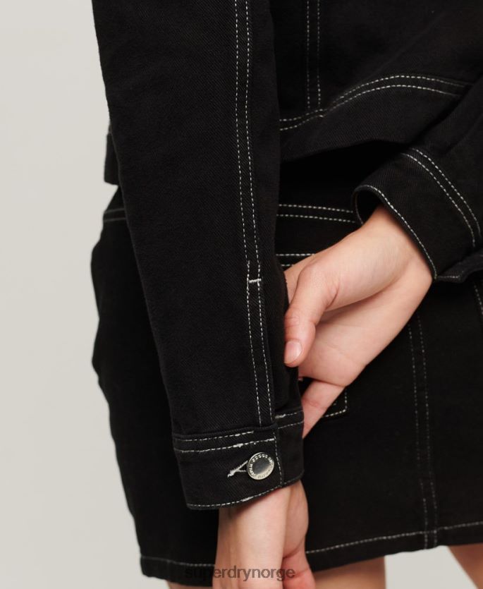 Superdry svart klær 86P46D2126 arbeidstøy cropped jakke kvinner
