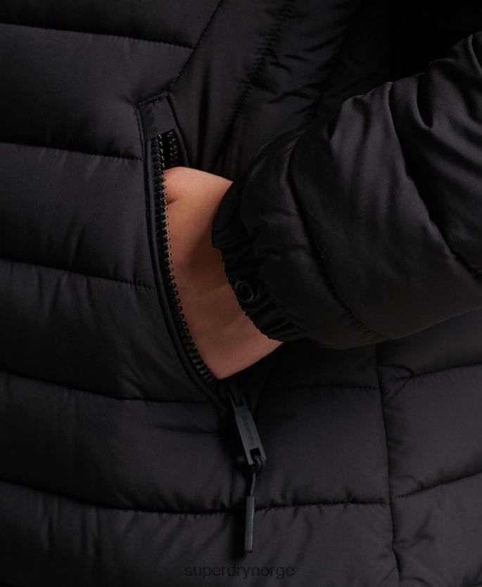 Superdry svart klær 86P46D3550 pufferjakke med hette i fuskepels kvinner