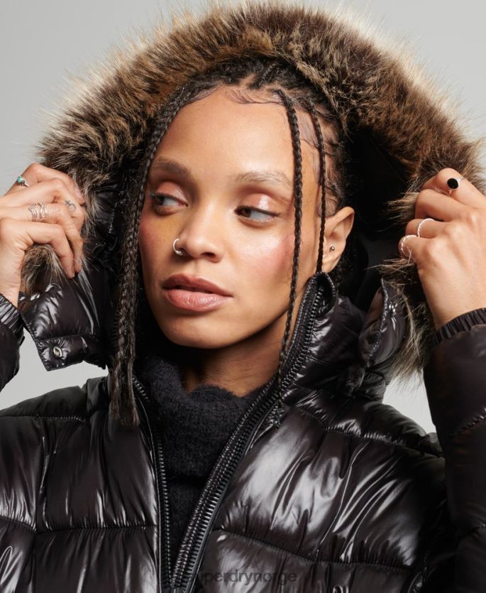 Superdry svart klær 86P46D3562 mountain fuji shine langlinejakke kvinner