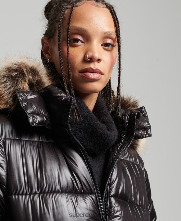 Superdry svart klær 86P46D3562 mountain fuji shine langlinejakke kvinner