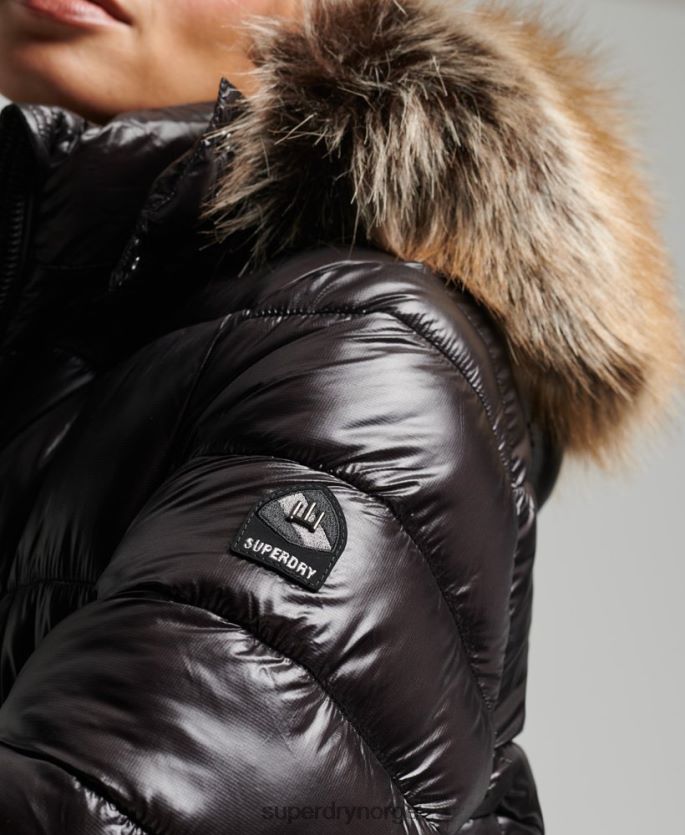 Superdry svart klær 86P46D3562 mountain fuji shine langlinejakke kvinner