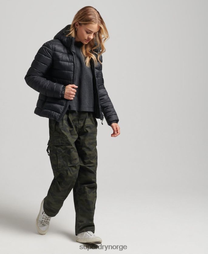 Superdry svart klær 86P46D3565 klassisk pufferjakke med hette kvinner