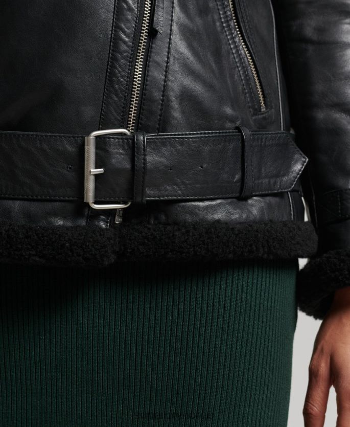 Superdry svart klær 86P46D3569 studios aviator jakke i skinn kvinner