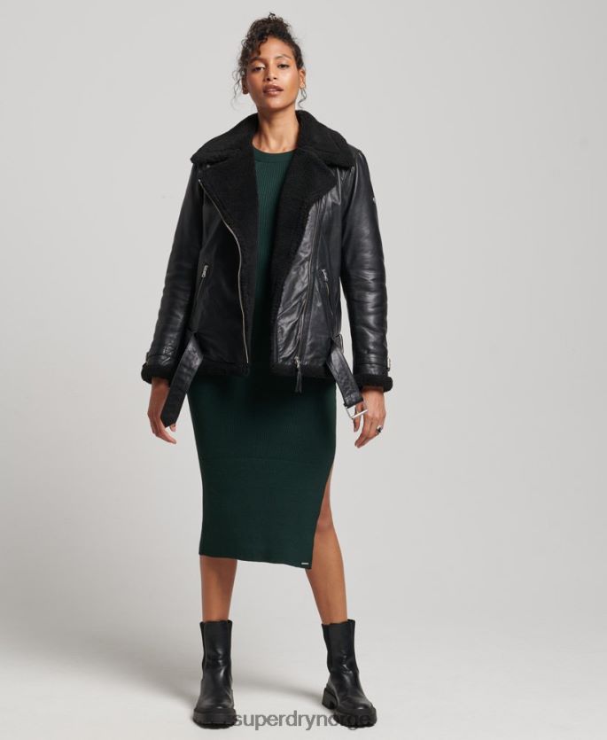 Superdry svart klær 86P46D3569 studios aviator jakke i skinn kvinner